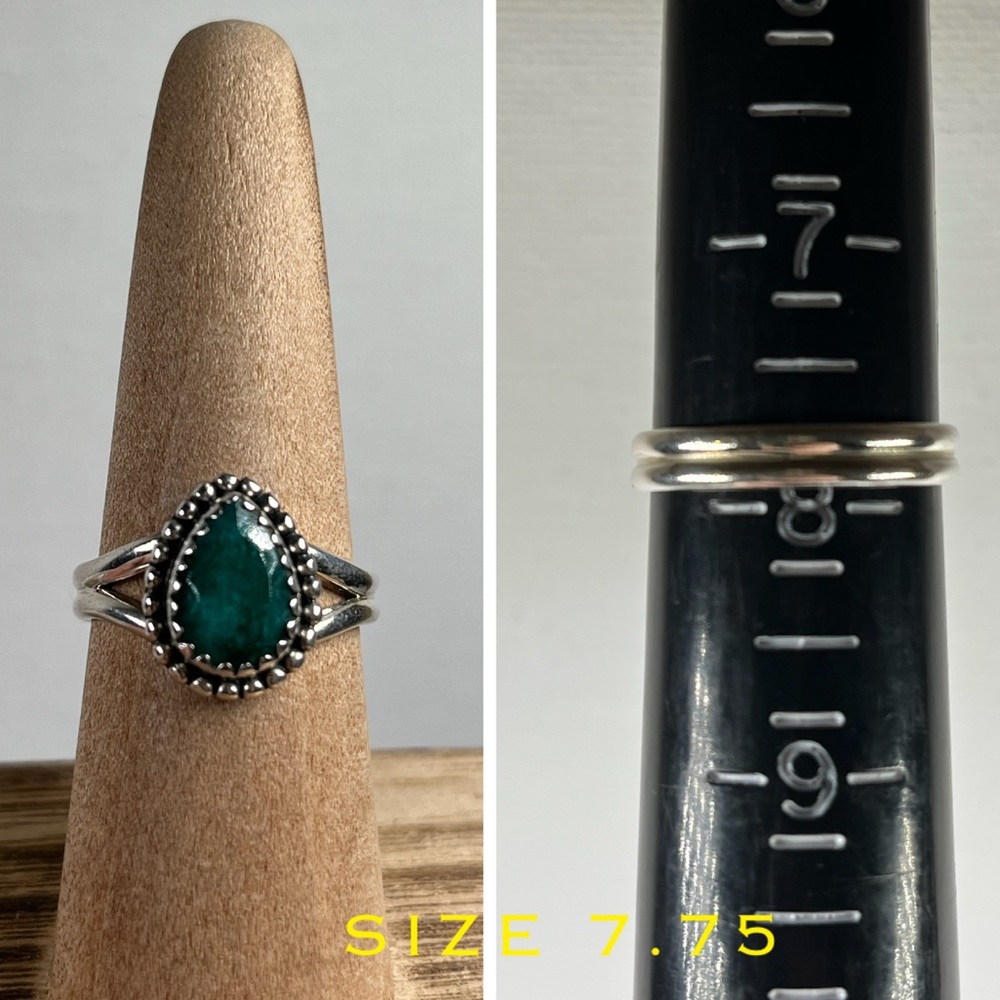 925 Solid Sterling Silver Emerald Gemstone Ring V… - image 4